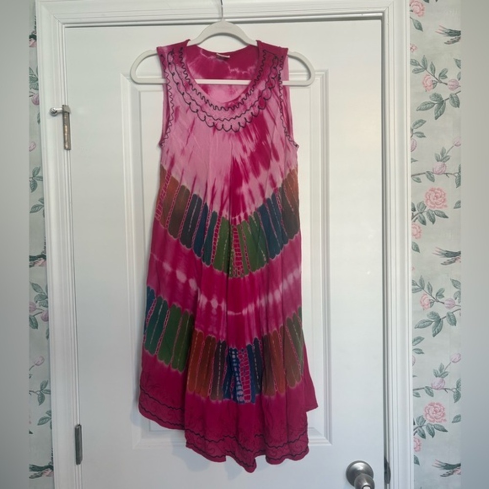 EUC Advance Apparels Pink and Green Tie-Dye Dress One Size